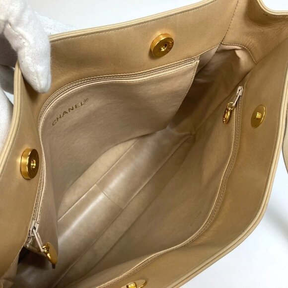 CHANEL CC logo Studs Shoulder Bag Shoulder Bag Tote Bag Lambskin Beige - Picture 12 of 13